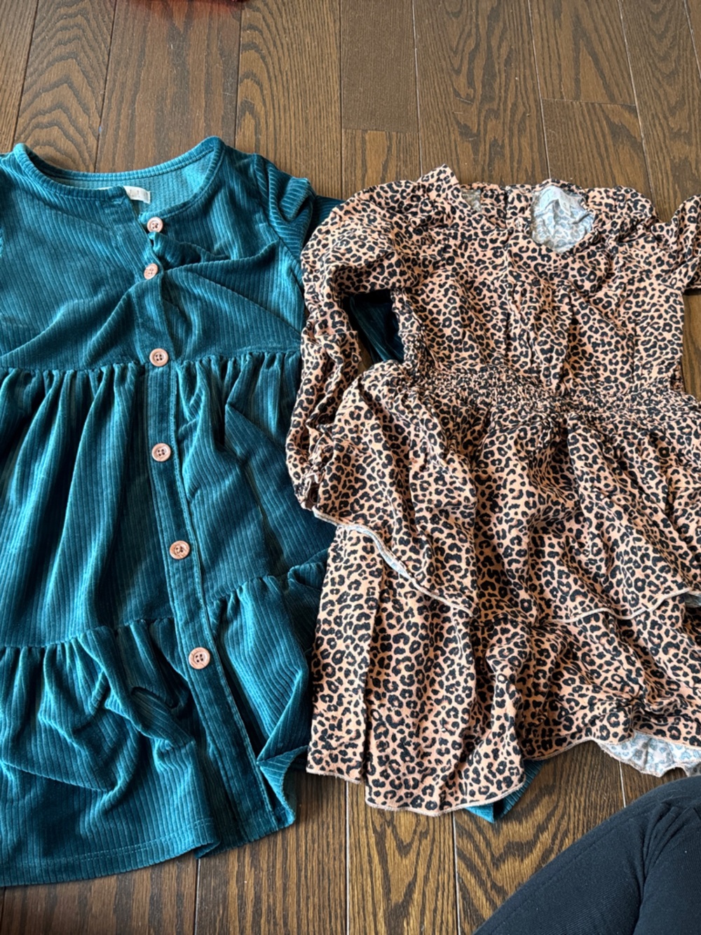 Biscotti Teal and Cheetah Button-Down Dresses